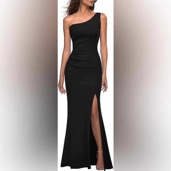 Women's One Shoulder Sleeveless‎ Bodycon high Split Cocktail Long Dress NWT M - Picture 4 of 4